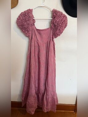 Storia Dusty Rose Maxi Dress with Puff Sleeves